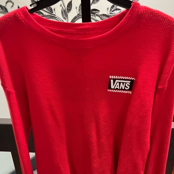 Vans Red Crew Neck Sweater with Bold Logo and Checkered Design Medium #338 - Picture 5 of 5